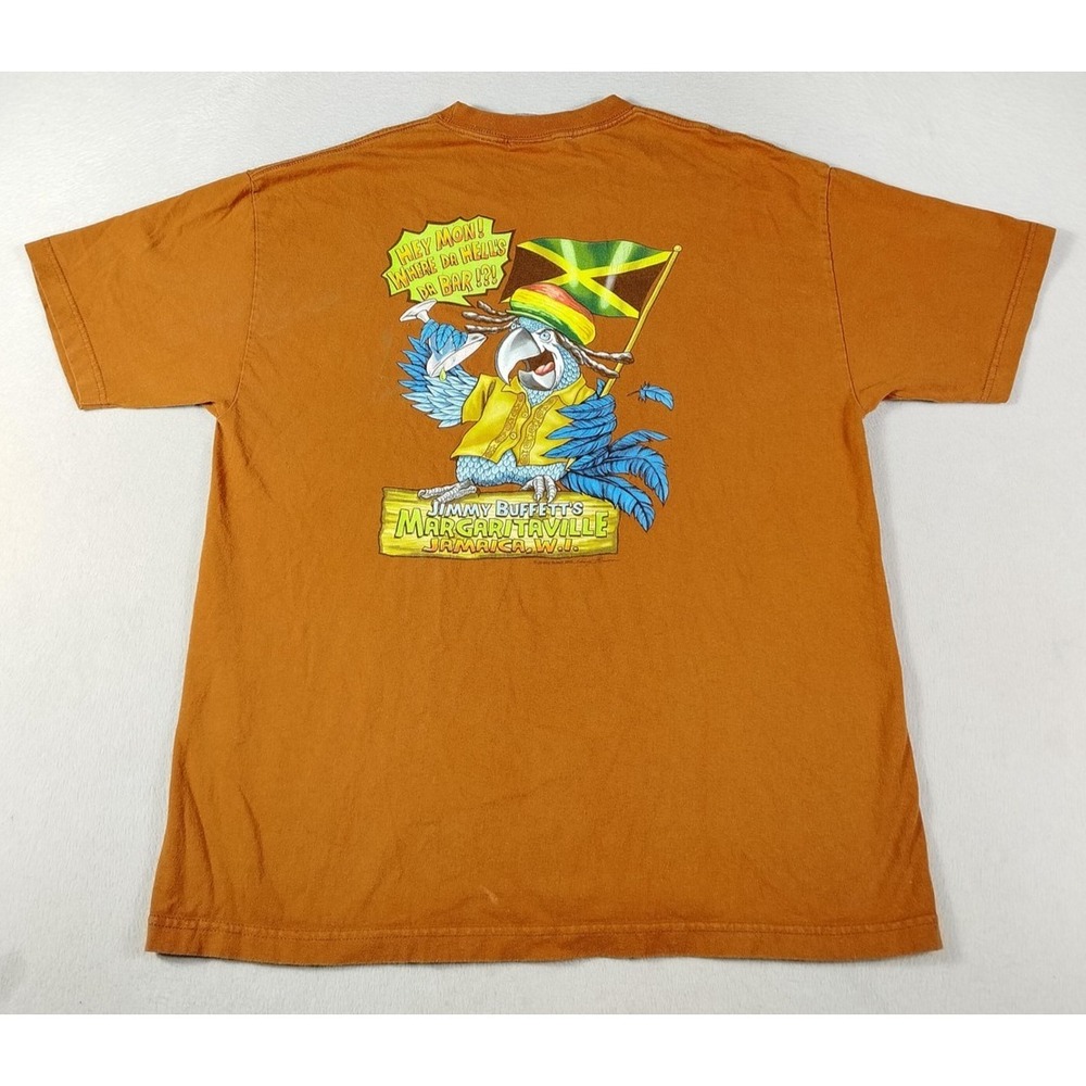 Vintage Margaritaville Shirt Mens XL Orange Jamaica Parrot Graphic Tee 1999